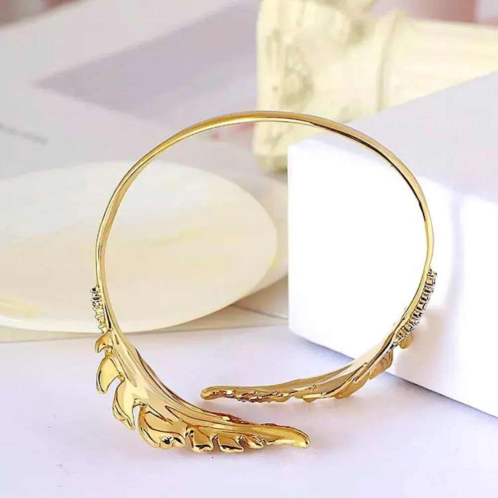 ALEXIS BITTAR Bypass Crystal Gold Leaf Cuff Bangle in Gold - Adjustable - Picture 5 of 9